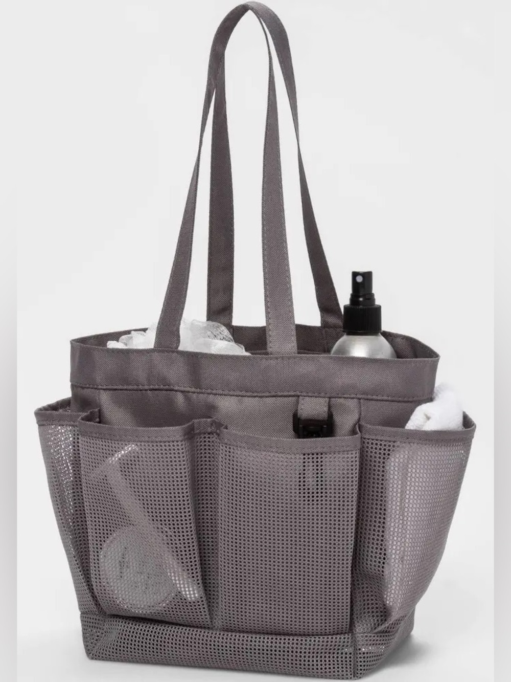Gray Mesh Beach Shower Tote Caddy with Carabiner